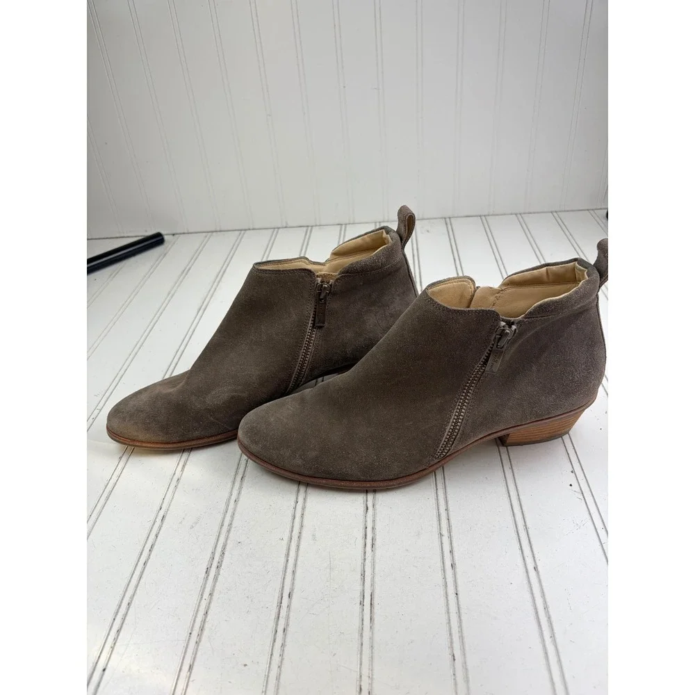 Paul Green Brown Suede Ankle Booties Side Zip Low Heel Women's Size 7